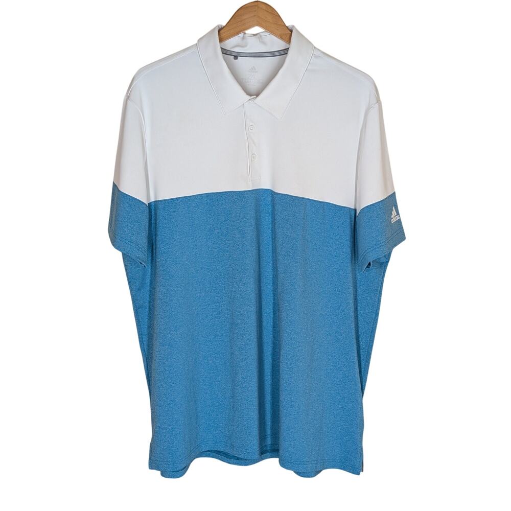 Adidas Men’s 2XL White Blue Color block Performance Golf Polo Stretch Breathable